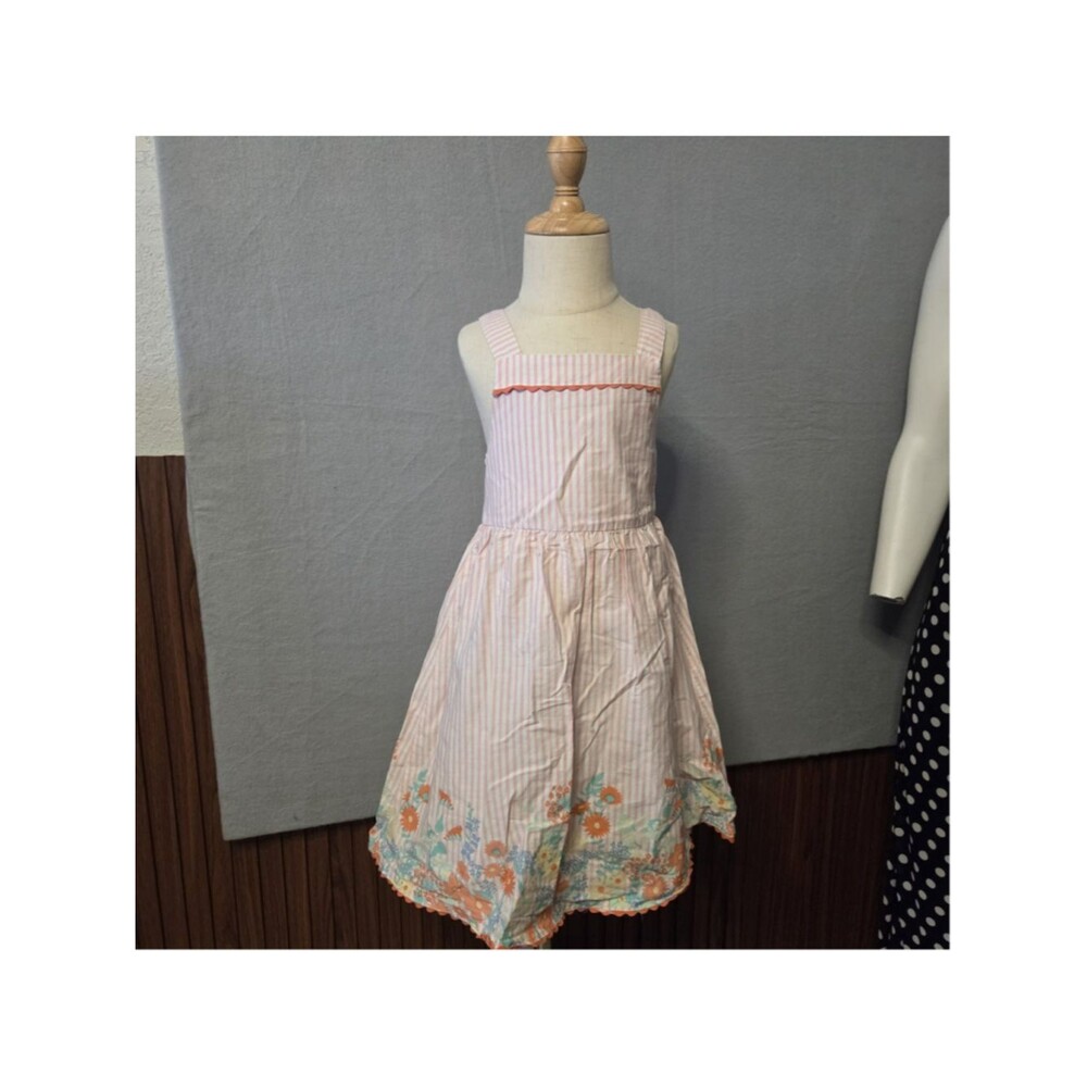 Girls picapuno brand Striped Floral Casual Dress Size 5 Pink White
